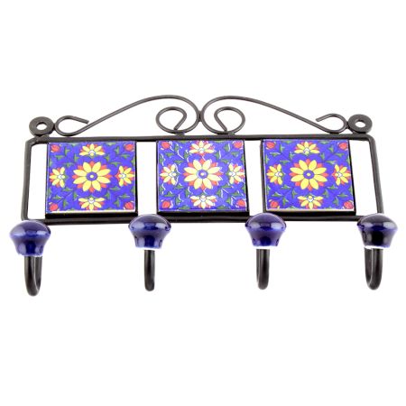 Navy Blue And Yellow Sun Flower Tiles Hooks